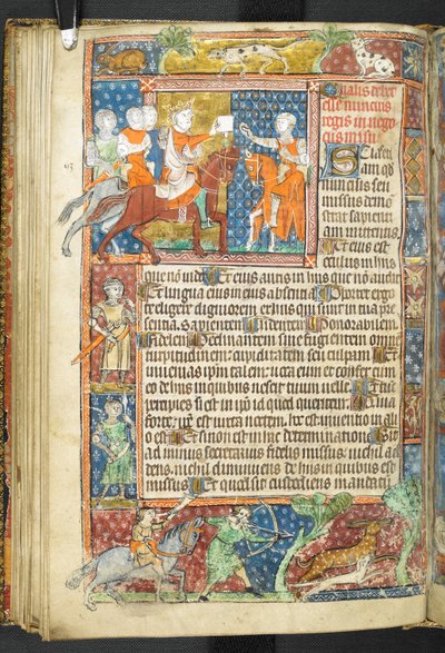 King (Alexander) and Aristotle handing a letter to a messenger, from Secretum Secretorum by English School