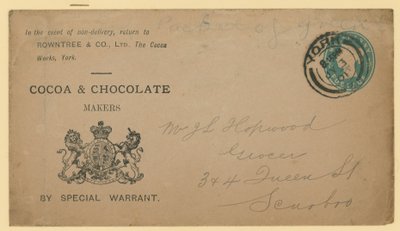 Address label from Rowntree & Co, The Cocoa Works, York by English School