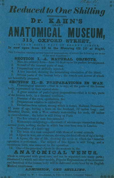 Advert for Dr Khans Grant Anatomical Museum by English School