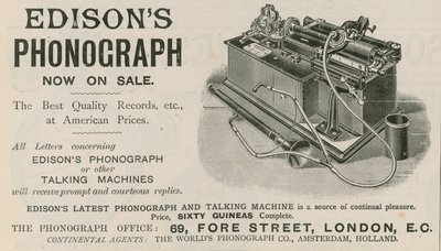 Advert for Edisons Phonograph by English School