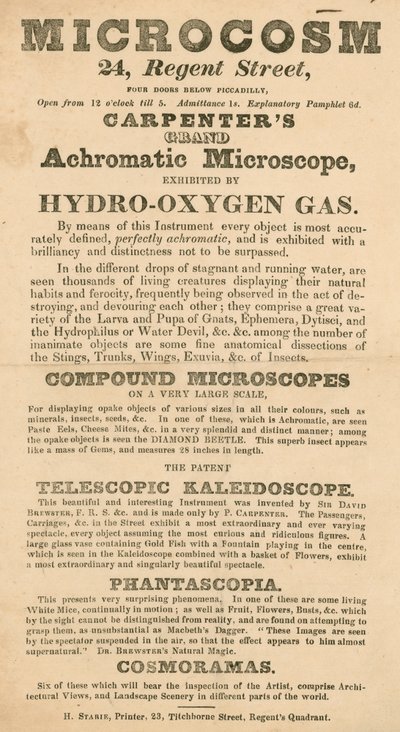 Advert for Microcosm exhibition at 24 Regent Street, London by English School