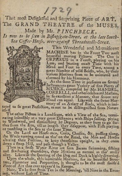 Advert for The Grand Theatre of the Muses by English School