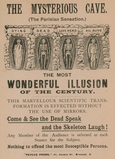 Advert for The Mysterious Cave, the Parisian Sensation by English School