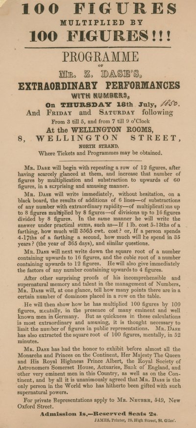 Advert for an Appearance by Mr Zacharias Dase by English School