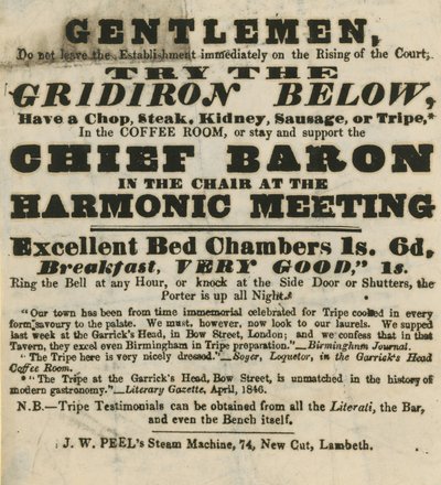 Advert for the Garricks Head, Bow Street by English School