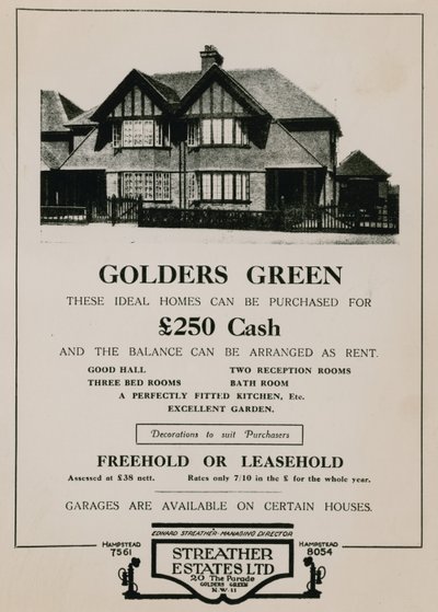 Advert for the Purchase of a House in Golders Green by English School
