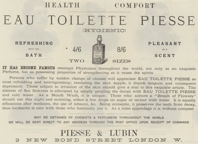Advertisement, Eau Toilette Piesse by English School