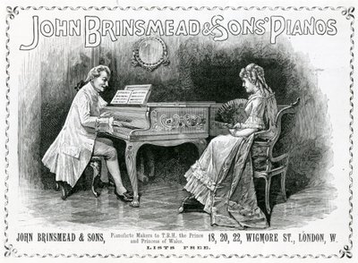 Advertisement, John Brinsmead and Sons Pianos, Illustration for The Graphic, 4 July 1891 by English School