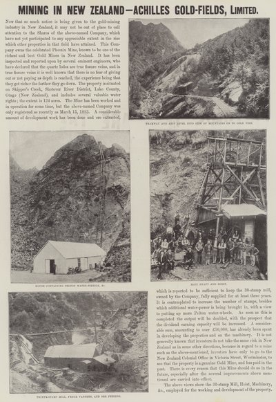 Advertisement, Mining in New Zealand, Achilles Gold-Fields by English School