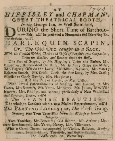 Advertisement for Bartholomew Fair by English School