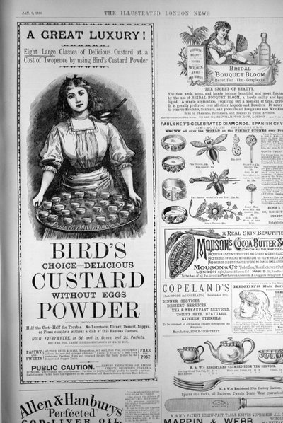 Advertisement for Birds Custard Powder, from The Illustrated London News, 1st September 1886 by English School