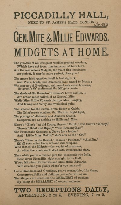 Advertisement for General Mite and Millie Edwards by English School