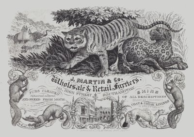 Advertisement for J Martin & Co, wholesale and retail furriers, Southampton, Hampshire by English School