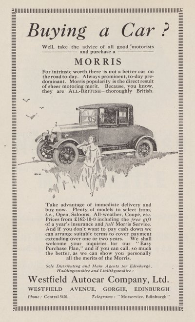 Advertisement for Morris Cars, 1926 by English School