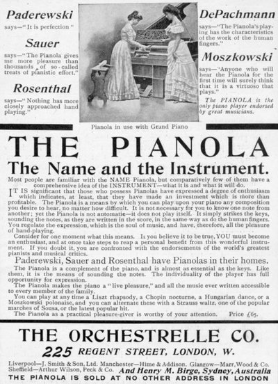 Advertisement for The Pianola, from The King, June 1st 1901 by English School