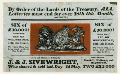 Advertisement for Last Lottery, 1826 by English School