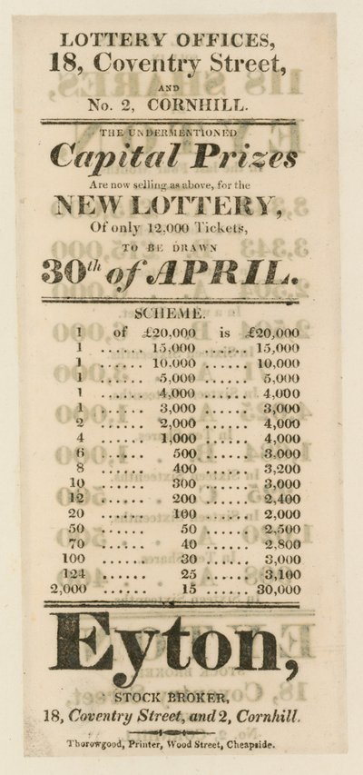 Advertisement for State Lottery by English School