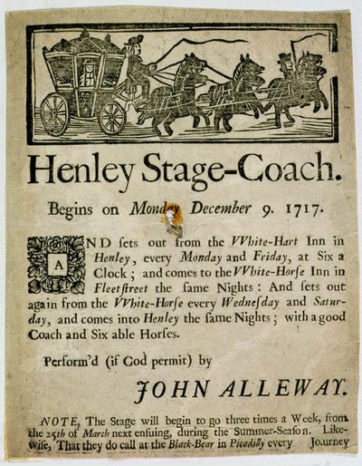 Advertisement for the Henley Stage Coach, 1717 by English School