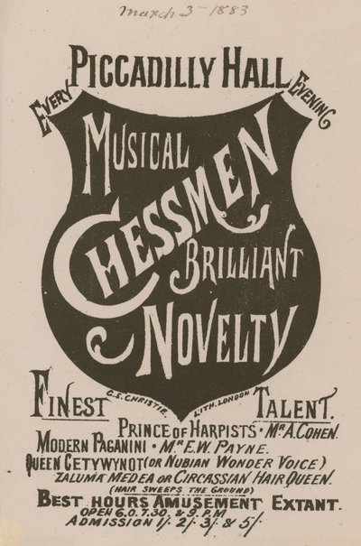 Advertisement for the Musical Chessmen Brilliant Novelty by English School