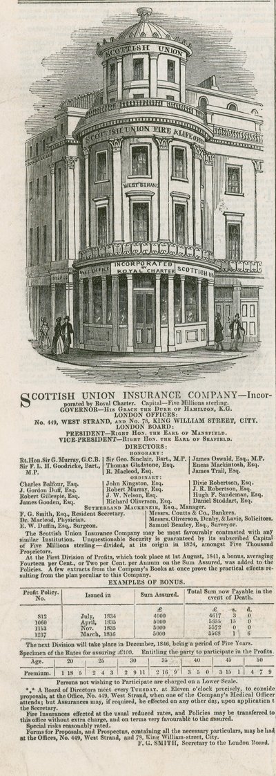 Advertisement for the Scottish Union Insurance Company by English School