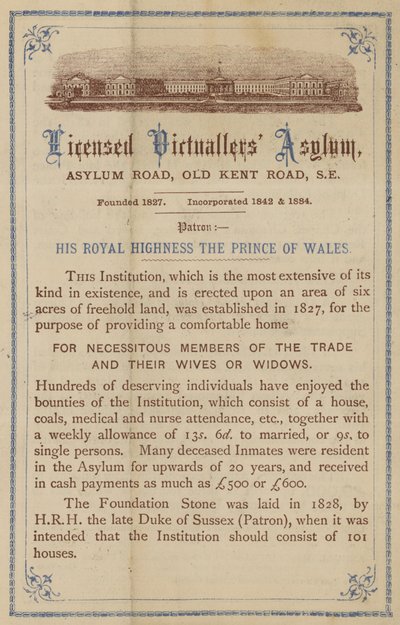 Advertisement for the Licensed Victuallers Asylum by English School