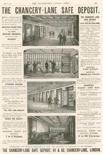 Advertising for the Chancery Lane Safe Deposit, 61-62 Chancery Lane, London by English School
