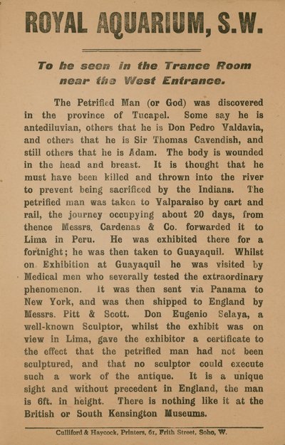 Advertisement for the Petrified Man by English School