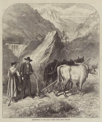 Agriculture in the Dora Valley, Mont Cenis Railway (engraving) by English School