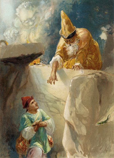 Aladdin and the Magician by English School