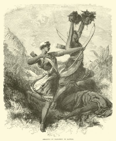 Amazons of Dahomey in battle by English School