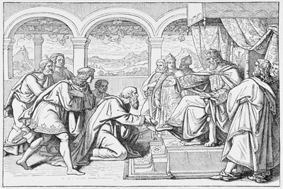 Ambassadors of Haroun al Raschid before Charlemagne, from The History of France, by Emile de Bonnechose by English School