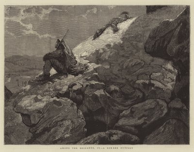 Among the Brigands, IV, A Robber Outpost (engraving) by English School