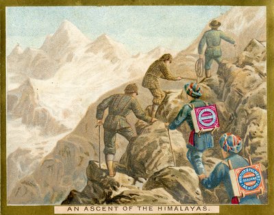 An Ascent of the Himalayas, a promotional card for Huntley & Palmers Biscuits, c.1890 by English School