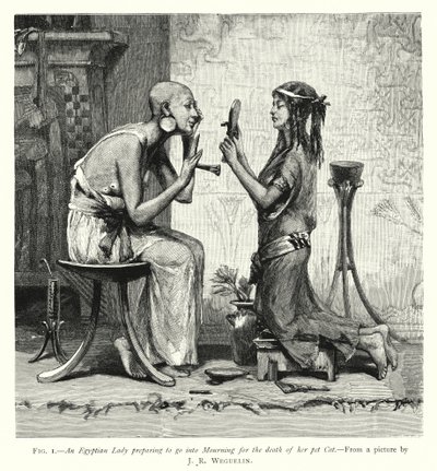 An Egyptian Lady Preparing to Go into Mourning for the Death of Her Pet Cat by English School