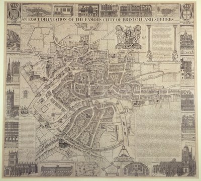 An Exact Delineation of the Famous City of Bristol and Suburbs, by James Millerd, pub.1673 by English School