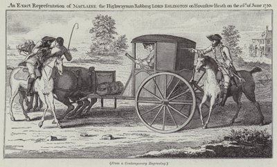 An Exact Representation of Maclaine the Highwayman robbing Lord Eglington on Hounslow Heath on 26 June 1750 (engraving) by English School