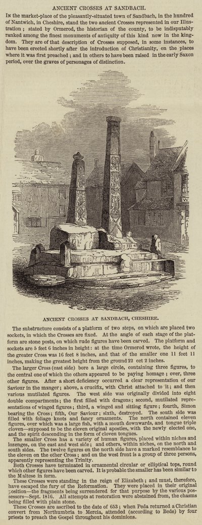 Ancient Cross at Sandbach (engraving) by English School