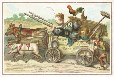 Animals pulling cart by English School