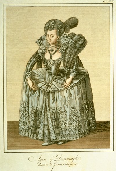 Anne of Denmark, Wife of James I, Illustration from The Complete View of the Dress and Habits of the People of England Volume II, published 1799 by English School