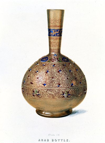 Arab Bottle, Plate IX from a Late 19th Century Album of Glassware Patterns by English School