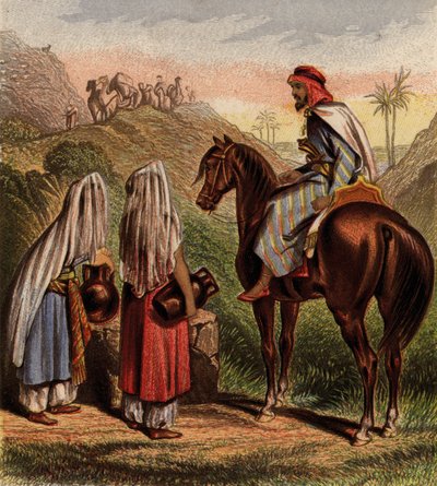 Arabians on horseback and collecting water by English School