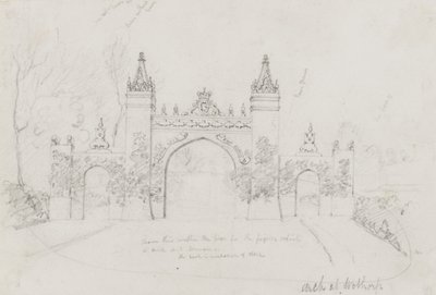 Arch at Wothorp, Cambridgeshire, erected to welcome Queen Victoria and Prince Albert en route to Burghley House by English School