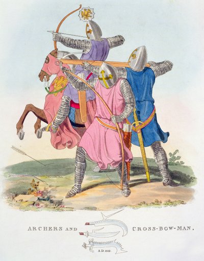 Archers and a Cross-bowman, 1312, from Ancient Armour by Samuel Rush Meyrick, 1824 by English School