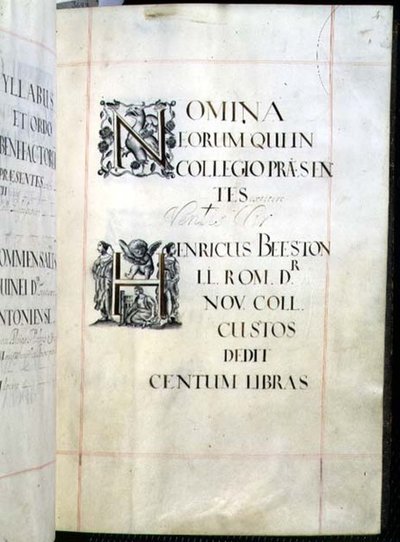 Page from a Benefaction Book of New College, Oxford by English School