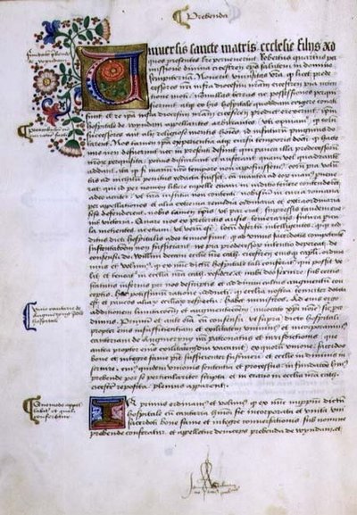 Page of Text with Illuminated Initial, from the Foundations Book of Robert Sherborne or Shirburn, Bishop of Chichester by English School