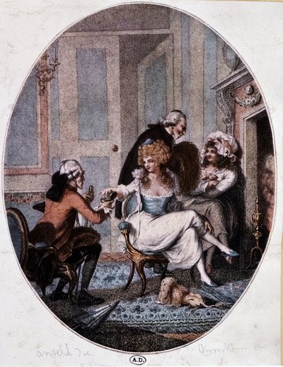 Aristocrat and Priest in the Company of Prostitutes (English engraving) by English School
