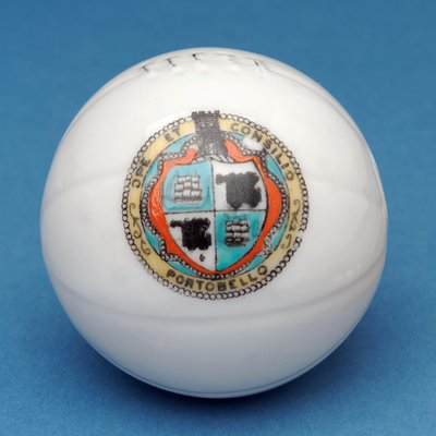 Armorial souvenir miniature football with decorative transfer of the Portobello shield (ceramic) by English School