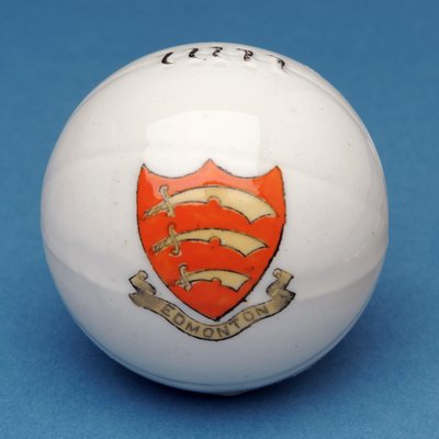 Armorial souvenir miniature football with transfer of the Edmonton crest (ceramic) by English School