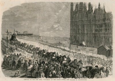 Arrival of the new bell Victoria at the Clock Tower, new Palace of Westminster by English School