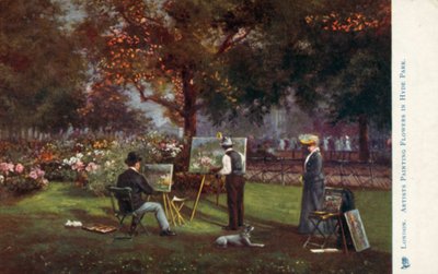 Artists Painting Flowers in Hyde Park by English School